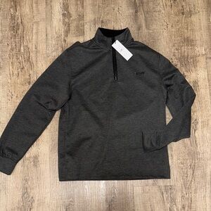 DKNY Black Zip Up Sweater with High Collar and Long Sleeves